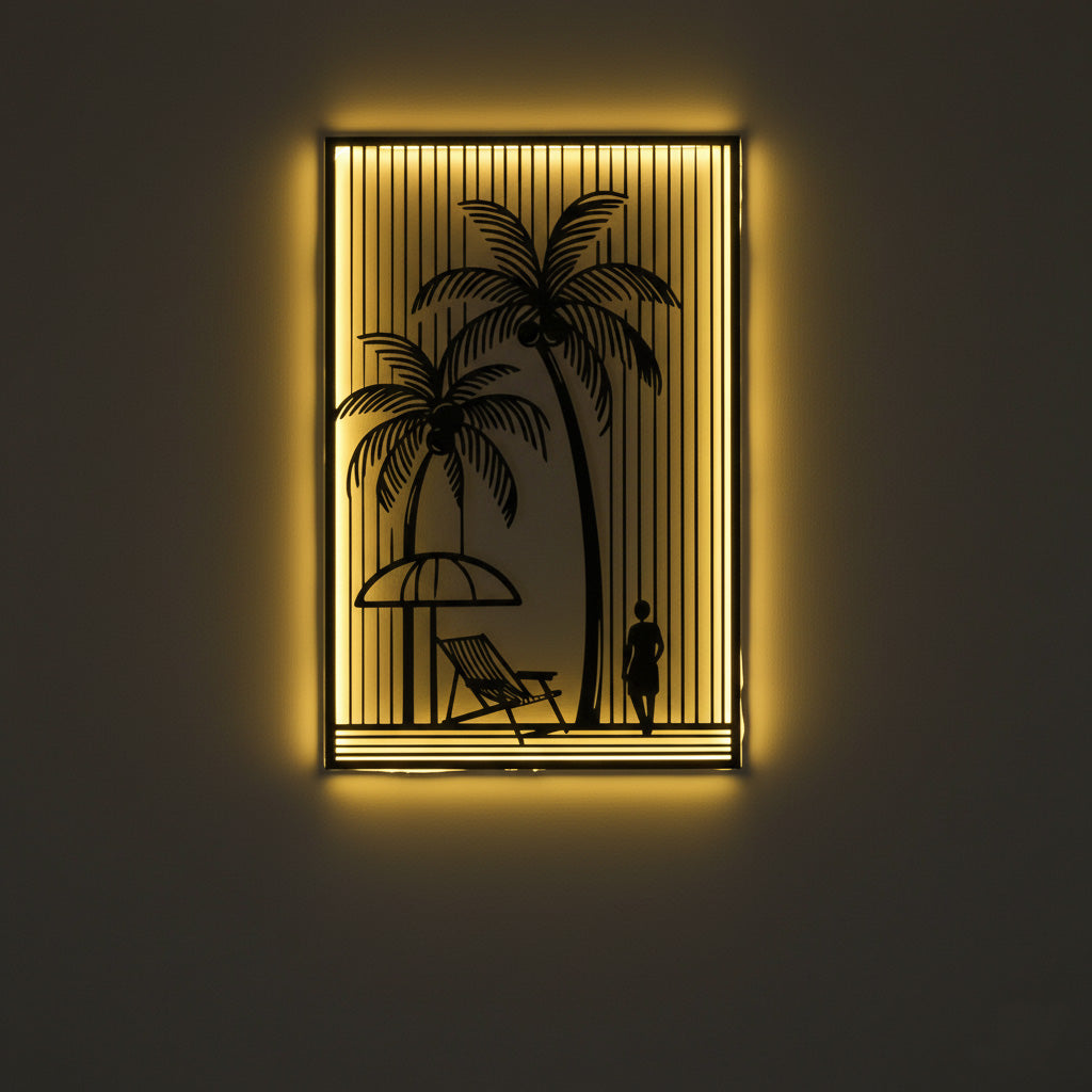 PALM TREE ART || METAL FRAME WITH LIGHT