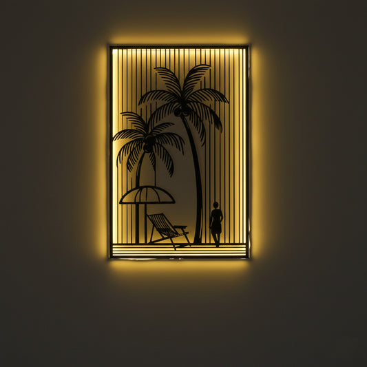 PALM TREE ART || METAL FRAME WITH LIGHT